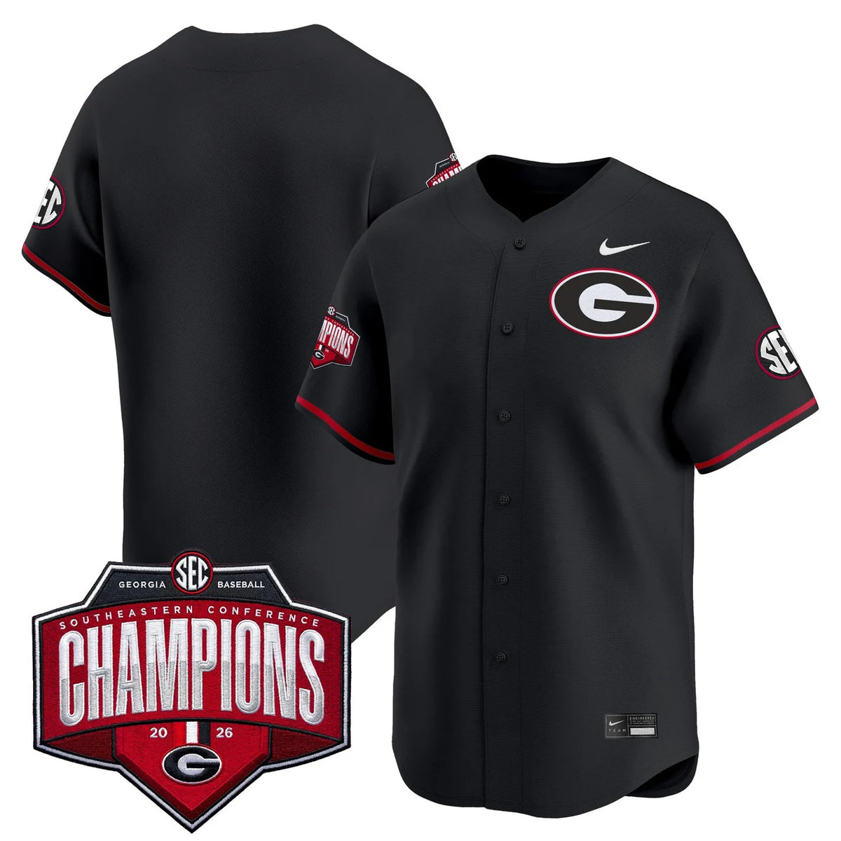 Georgia Bulldogs Baseball Southeastern Confernce Champions 2026 Vapor Premier Limited Jersey - All Stitched - Black