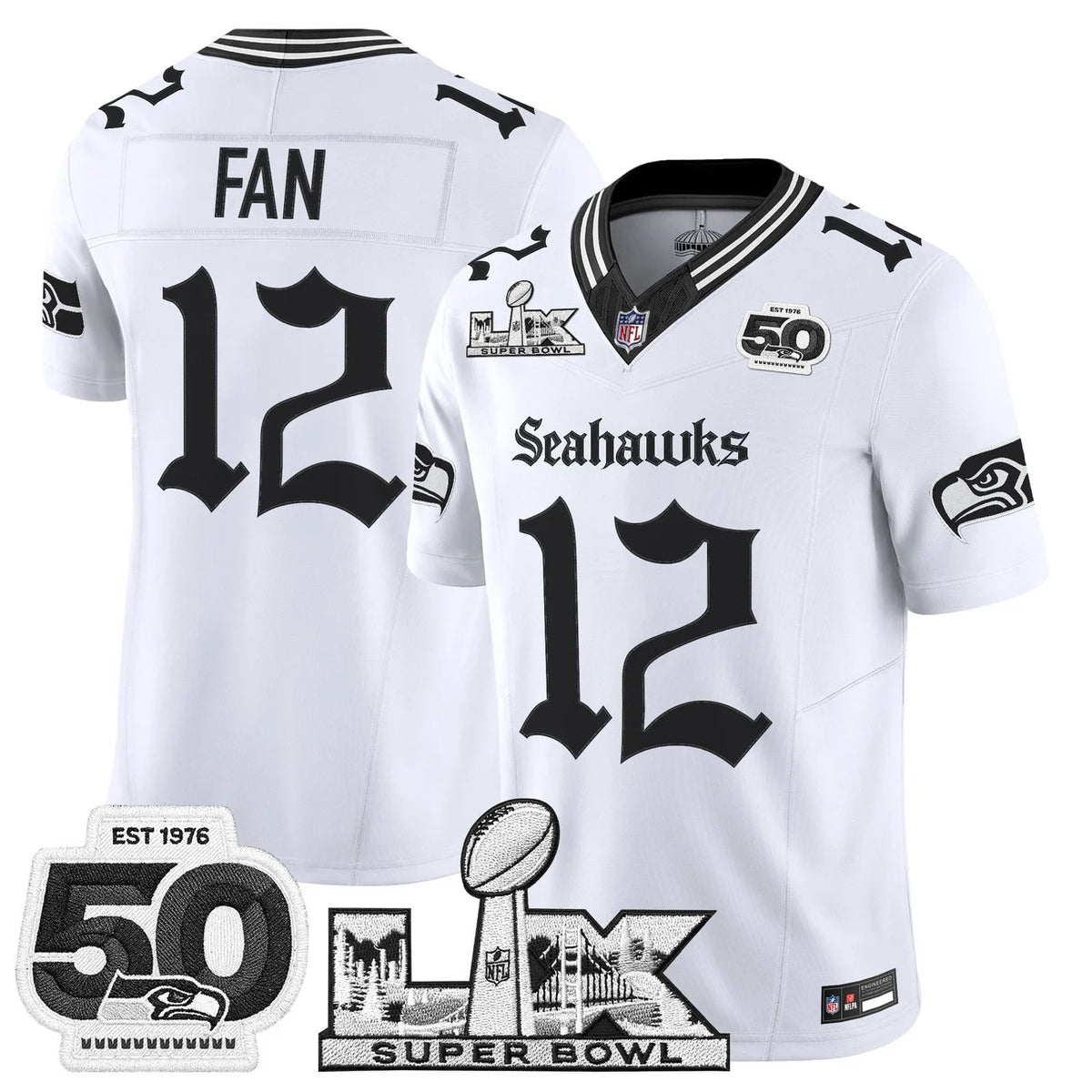 Men's Seattle Seahawks "Super Bowl LX & 50th Patch" Vapor Limited Jersey - Gothic Edition - All Stitched