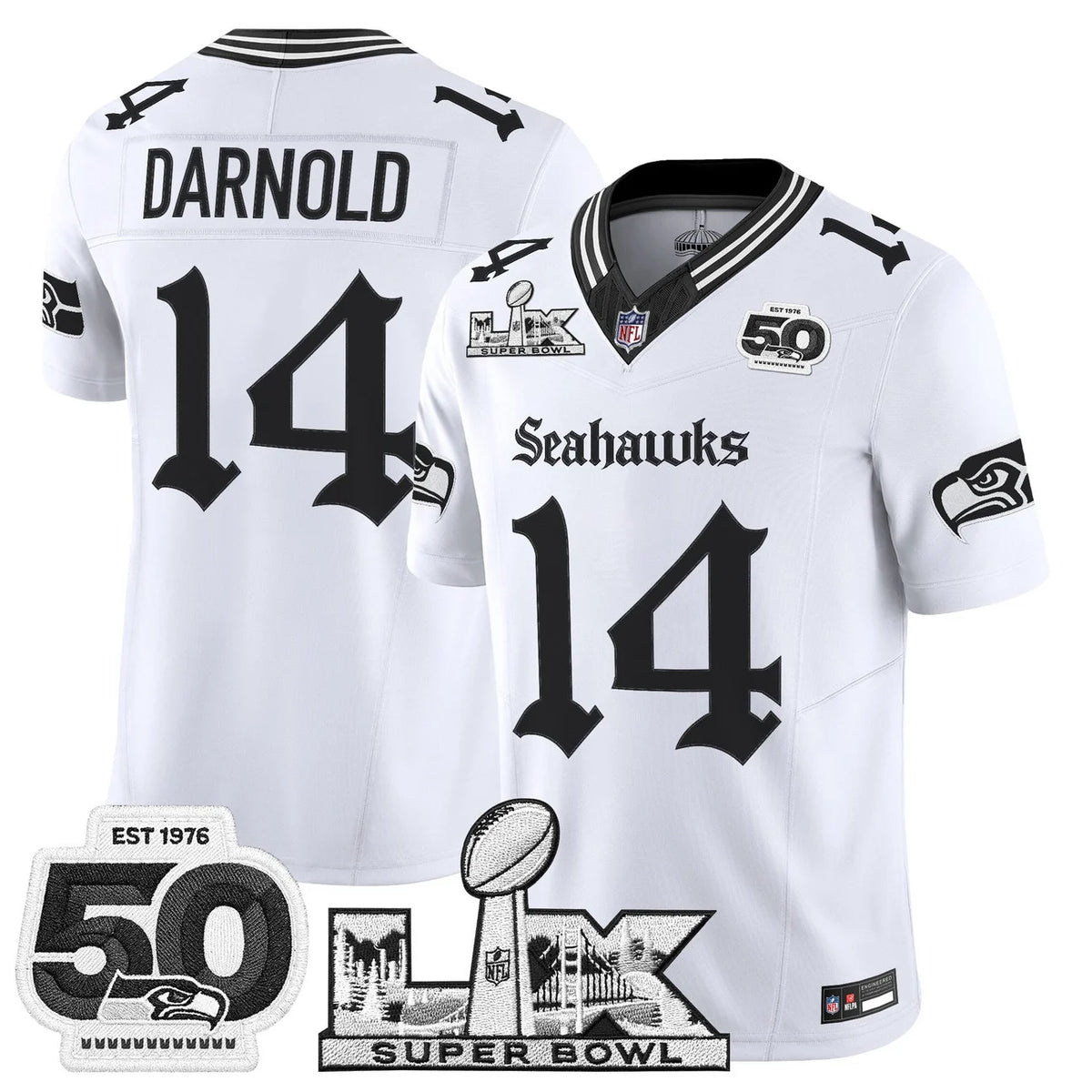 Men's Seattle Seahawks "Super Bowl LX & 50th Patch" Vapor Limited Jersey - Gothic Edition - All Stitched