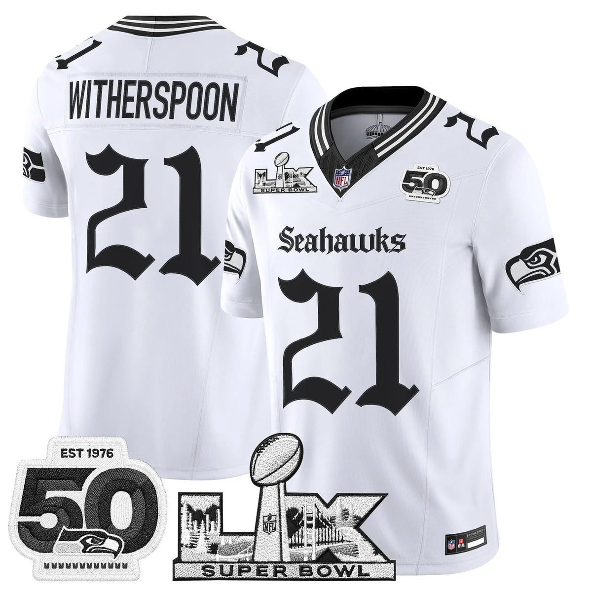 Men's Seattle Seahawks "Super Bowl LX & 50th Patch" Vapor Limited Jersey - Gothic Edition - All Stitched