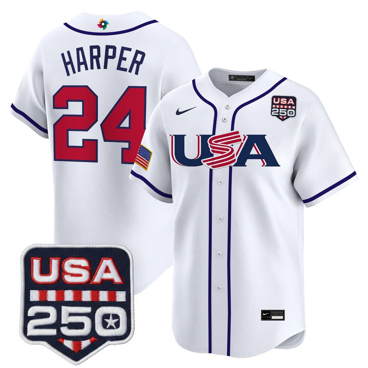Team USA World Baseball Classic 250America Patch Vapor Premier Jersey - All Stitched - White