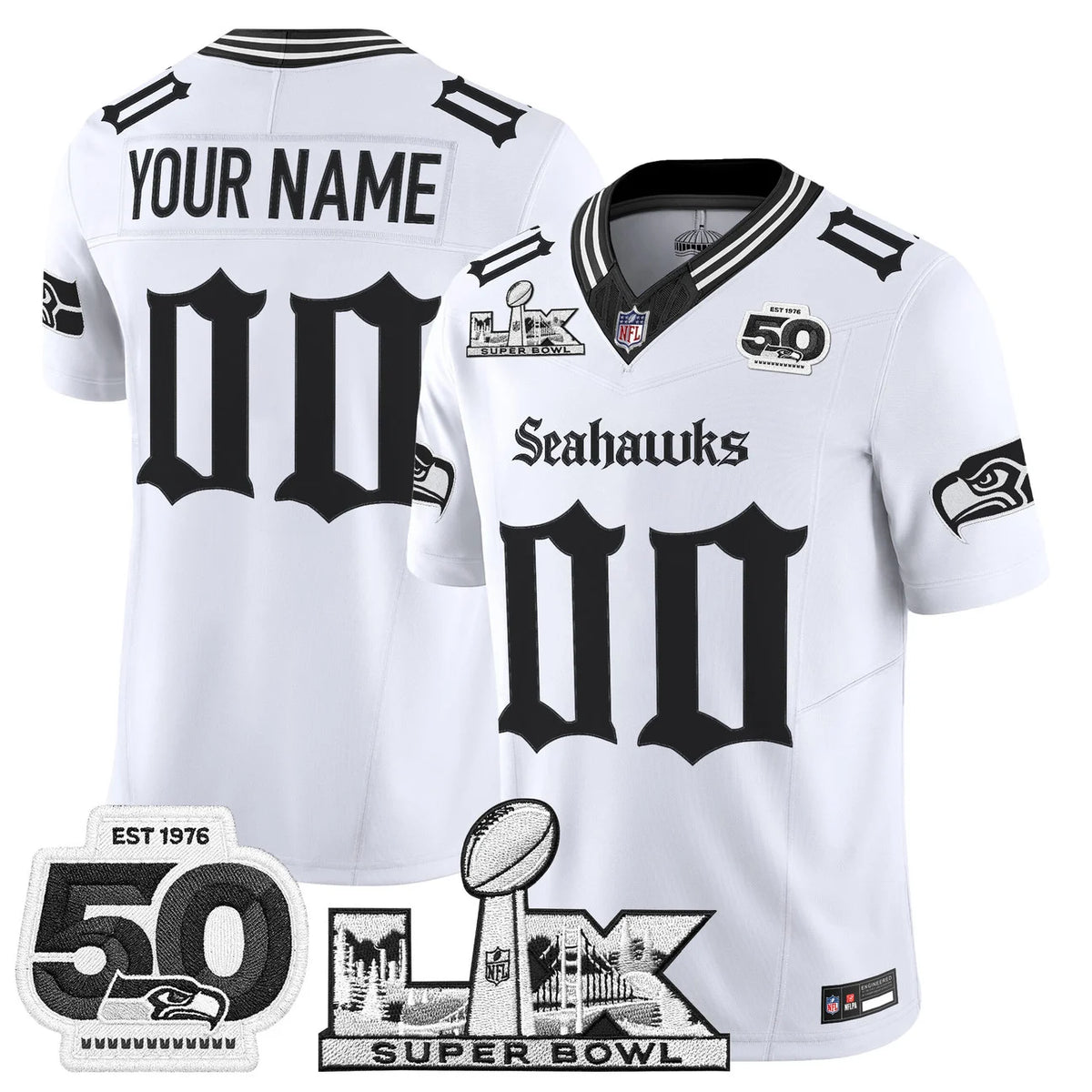 Seattle Seahawks "Super Bowl LX & 50th Patch" Vapor Limited Custom Jersey - Gothic Edition - All Stitched
