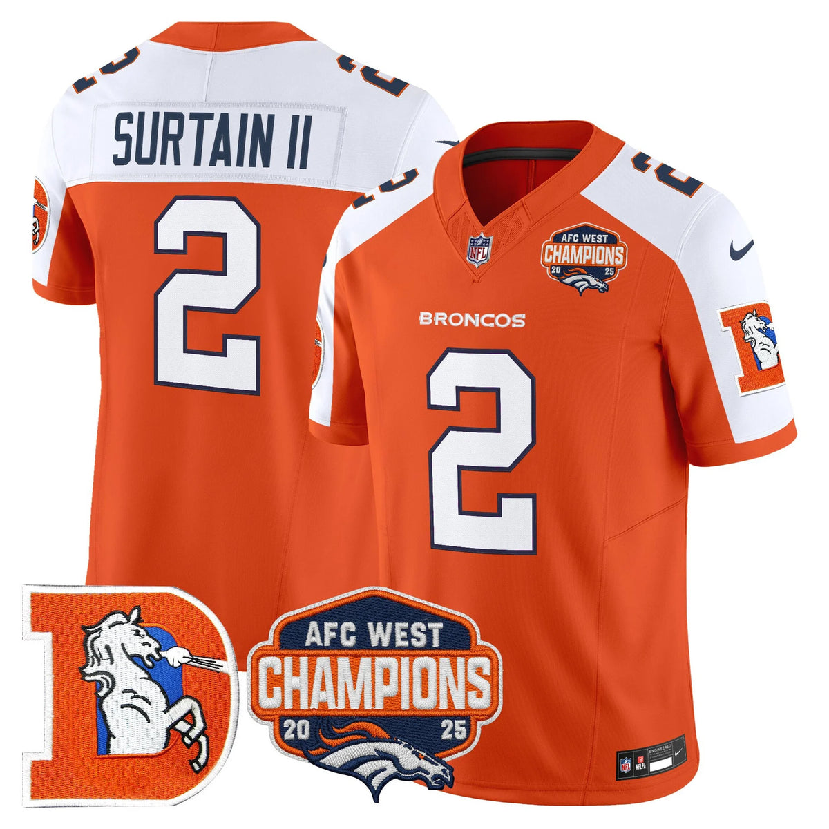 Men's Denver Broncos Throwback Vapor Limited Jersey - 2025 AFC West Division Champions Patch - All Stitched