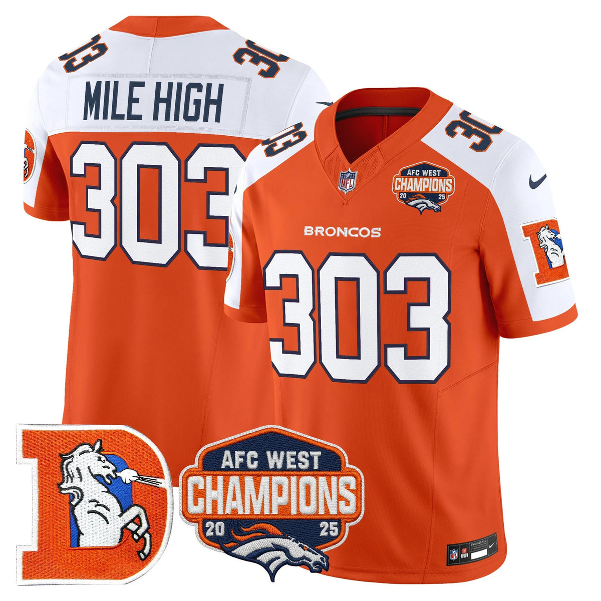 Denver Broncos 2025 AFC West Champions Patch Throwback Jersey