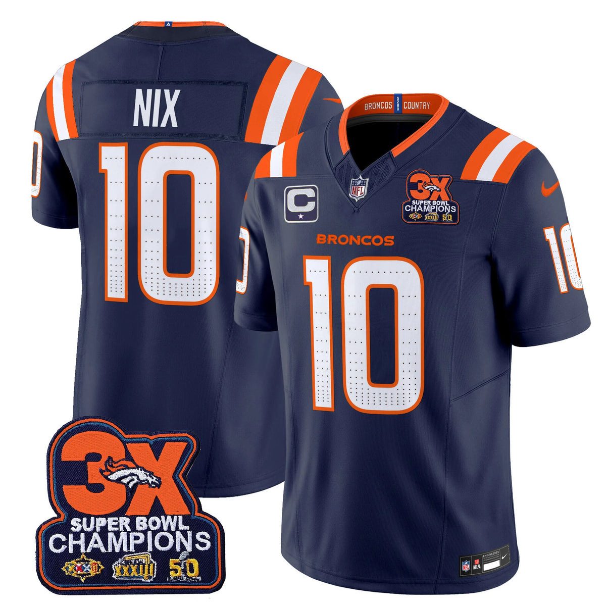 Men's Denver Broncos 3-Time Champions Patch Vapor Limited Jersey V2 - All Stitched