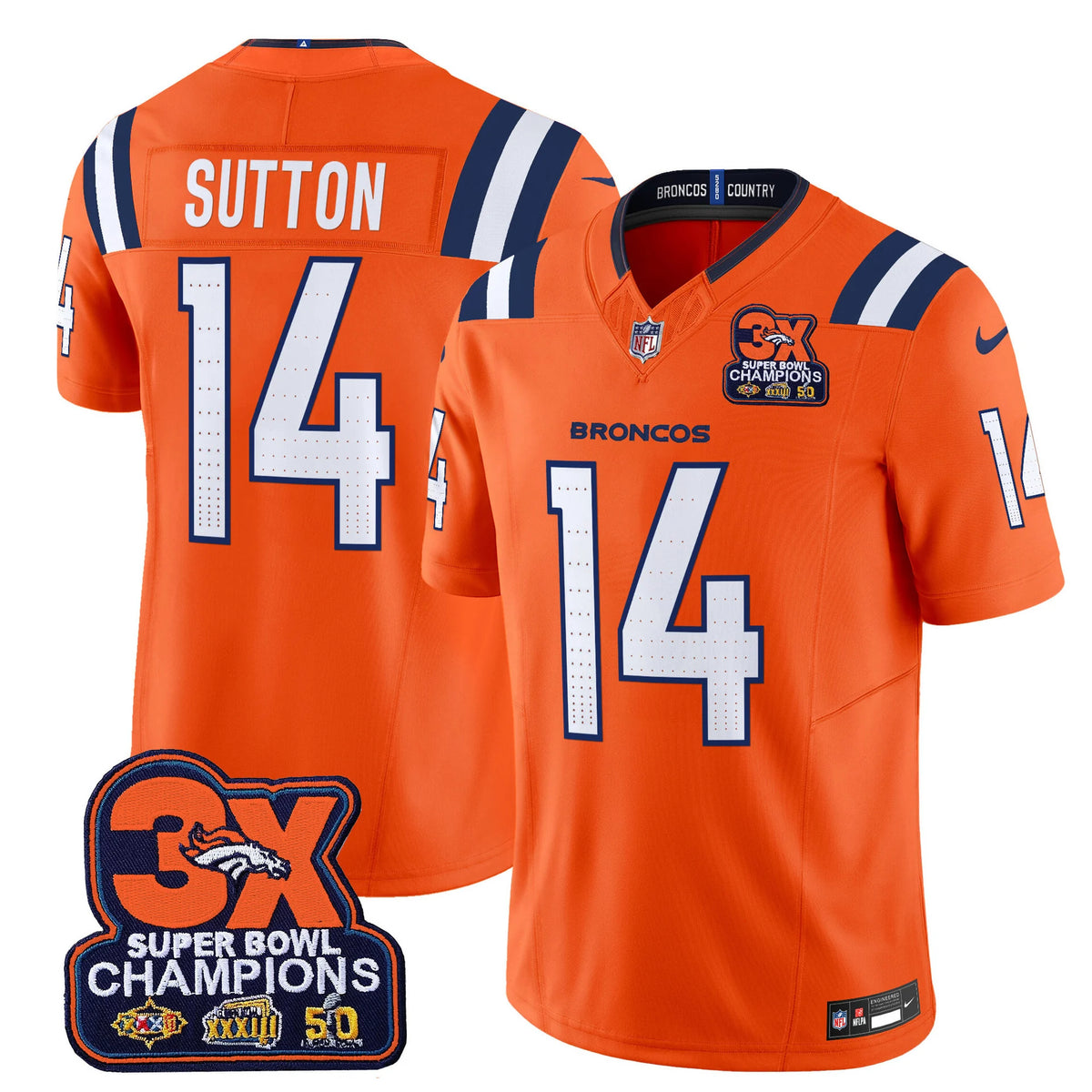 Men's Denver Broncos Championship Patch Football Jersey - Stitched