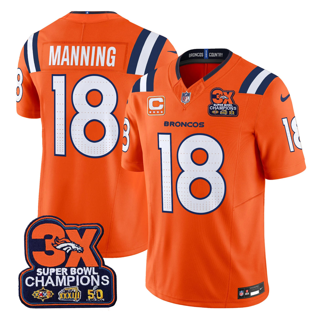 Denver Broncos 3-Time Champions Patch football jersey