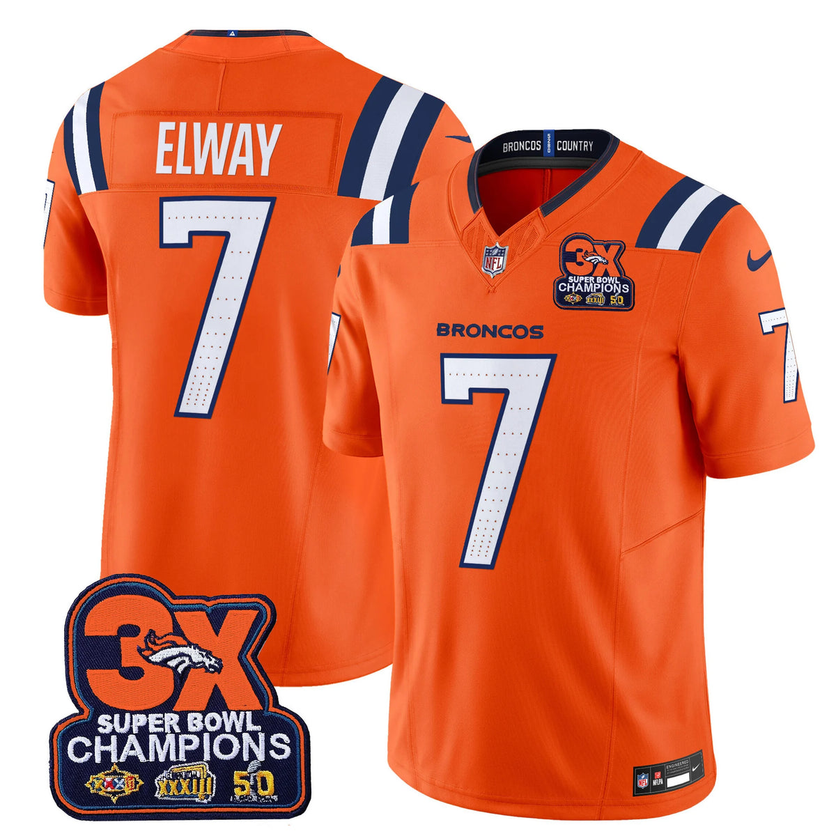 Denver Broncos 3-Time Champions Jersey - Vapor Limited Stitched