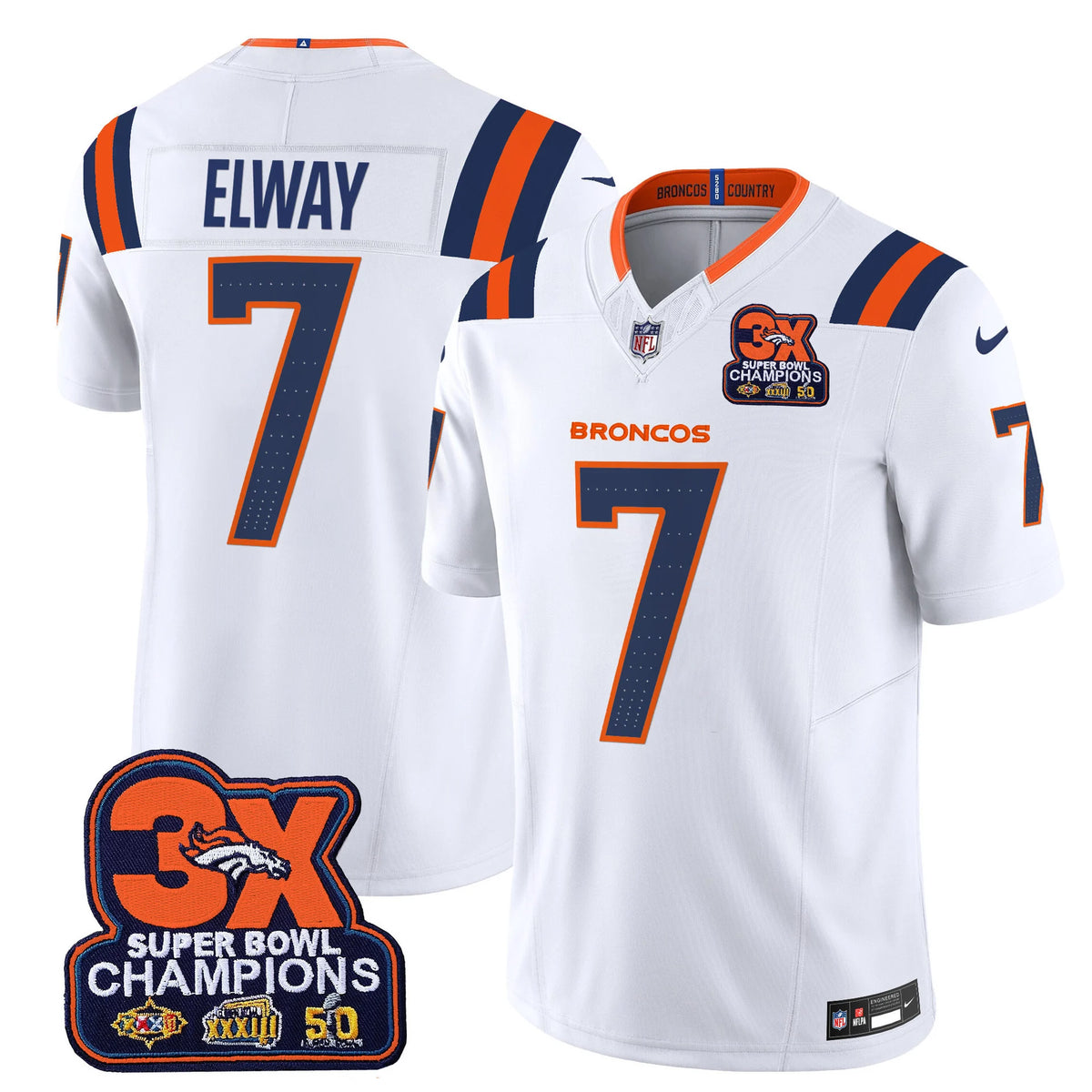 Men's Denver Broncos 3-Time Champions Patch Vapor Limited Jersey V2 - All Stitched