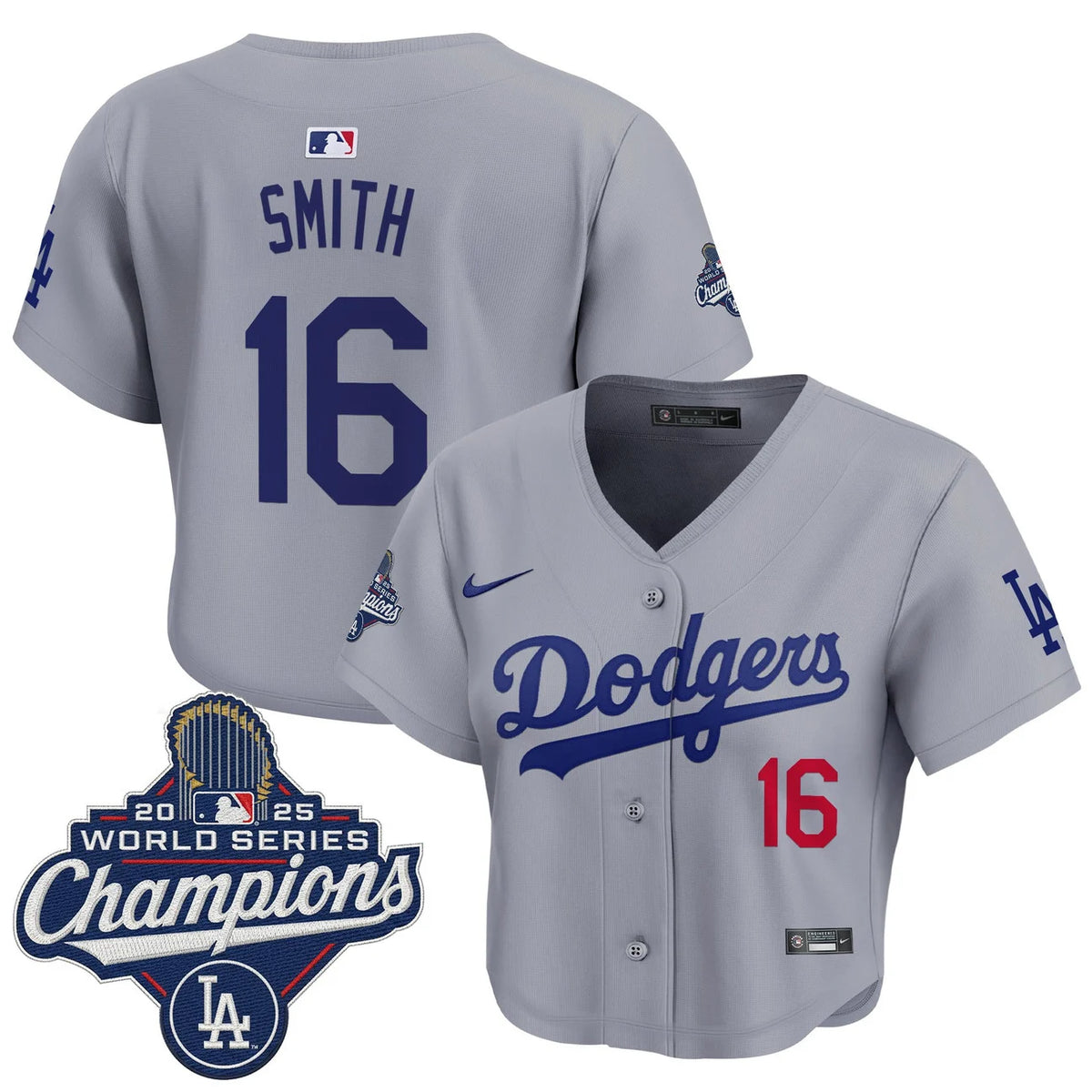 Women's Dodgers Smith #16 Gray World Series Crop Top Jersey