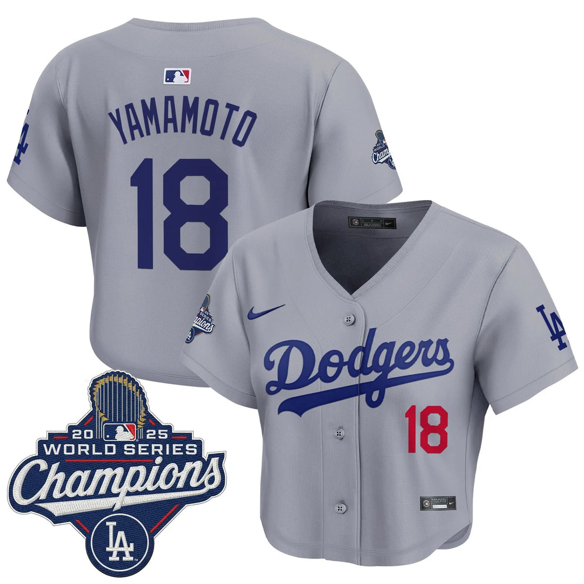 Women's Dodgers Yamamoto #18 Gray World Series Crop Top Jersey  