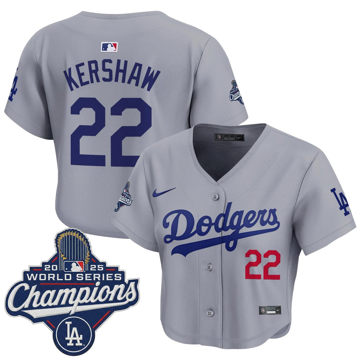 Women's Dodgers Kershaw #22 Gray World Series Crop Top Jersey  