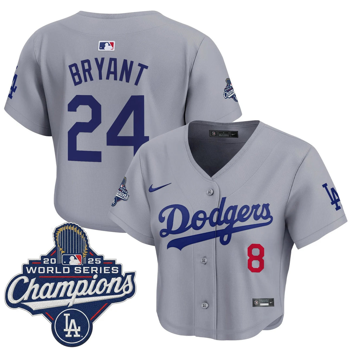 Women's Dodgers Bryant #24 Gray World Series Crop Top Jersey 