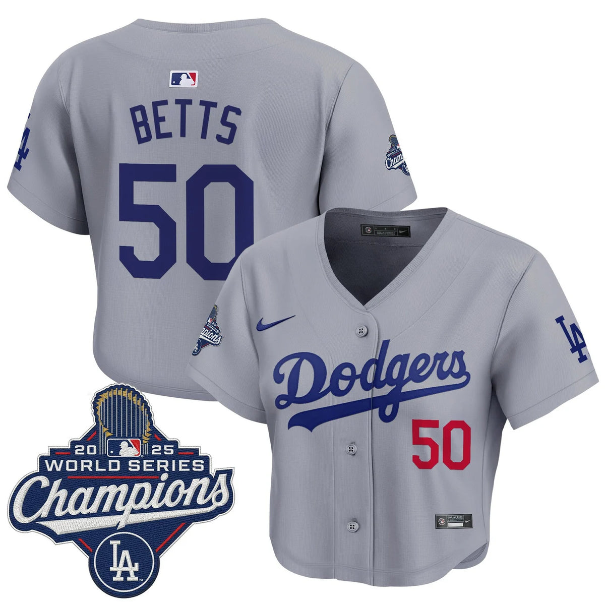 Women's Dodgers Betts #50 Gray World Series Crop Top Jersey