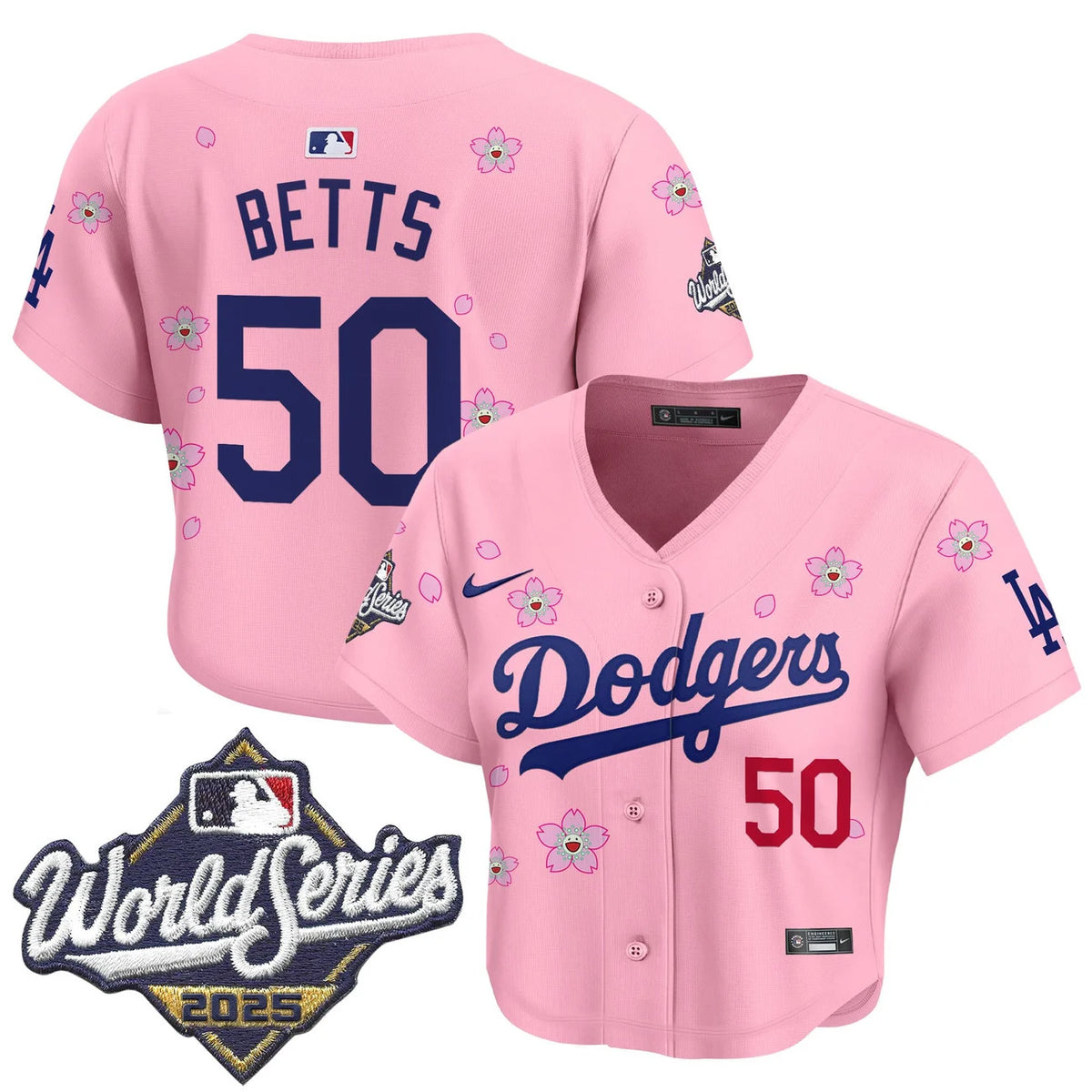 Women's Dodgers Betts #50 Pink Crop Top Baseball Jersey