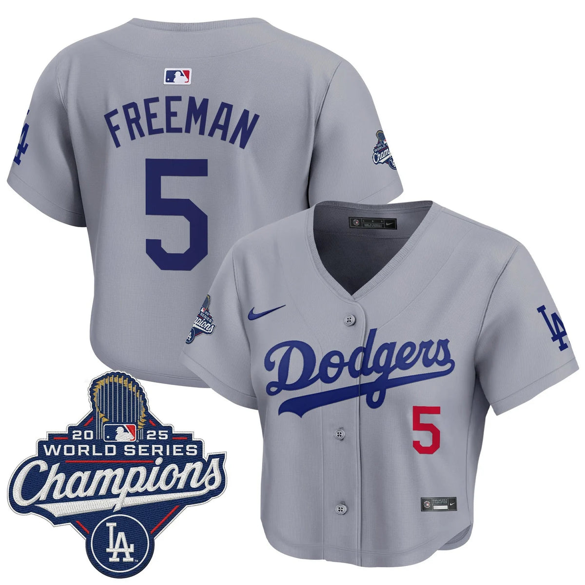 Women's Dodgers Freeman #5 Gray World Series Crop Top Jersey 