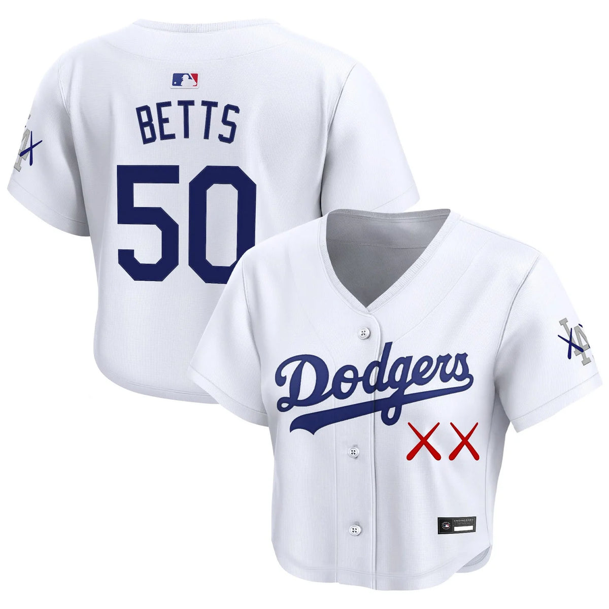 Women's Dodgers x KAWS Betts #50 white crop top baseball jersey