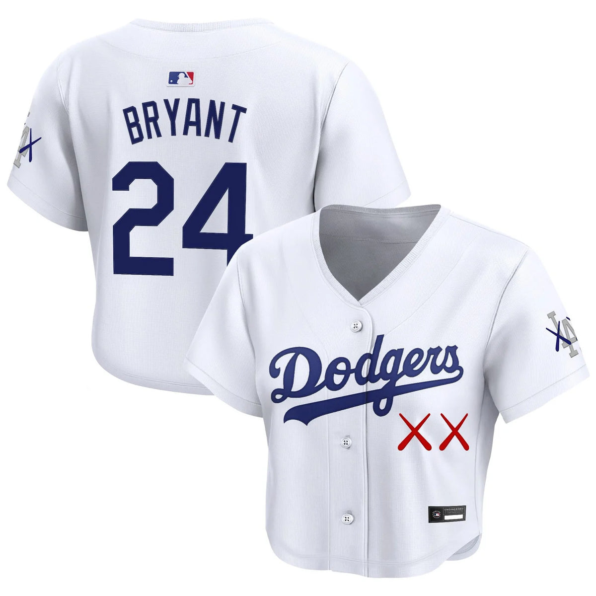 Women's Dodgers x KAWS Bryant #24 white crop top baseball jersey