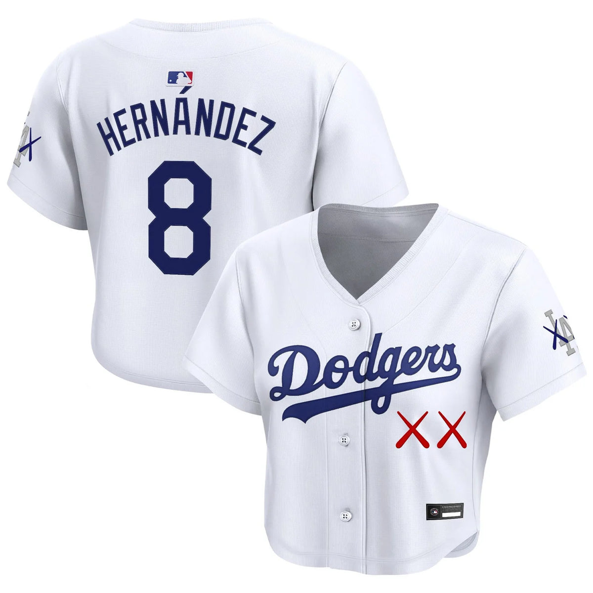 Women's Dodgers x KAWS Hernandez #8 white crop top baseball jersey
