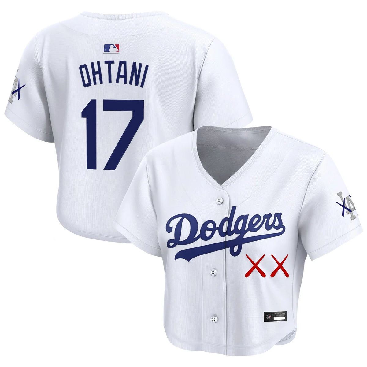 Women's Dodgers x KAWS Ohtani #17 white crop top baseball jersey