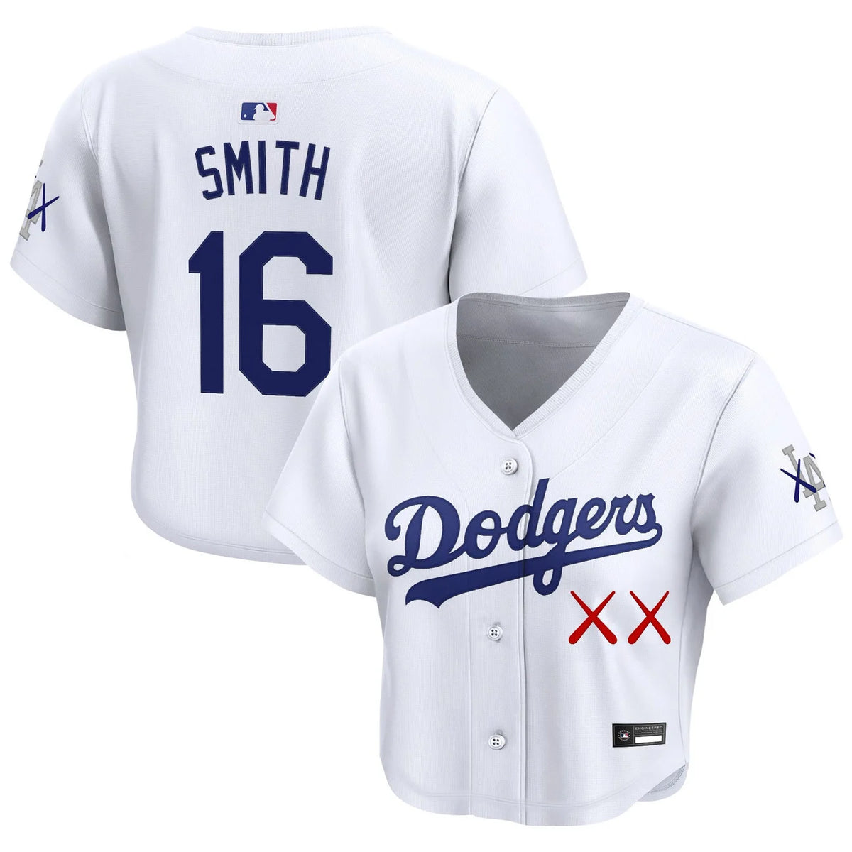 Women's Dodgers x KAWS Smith #16 white crop top baseball jersey