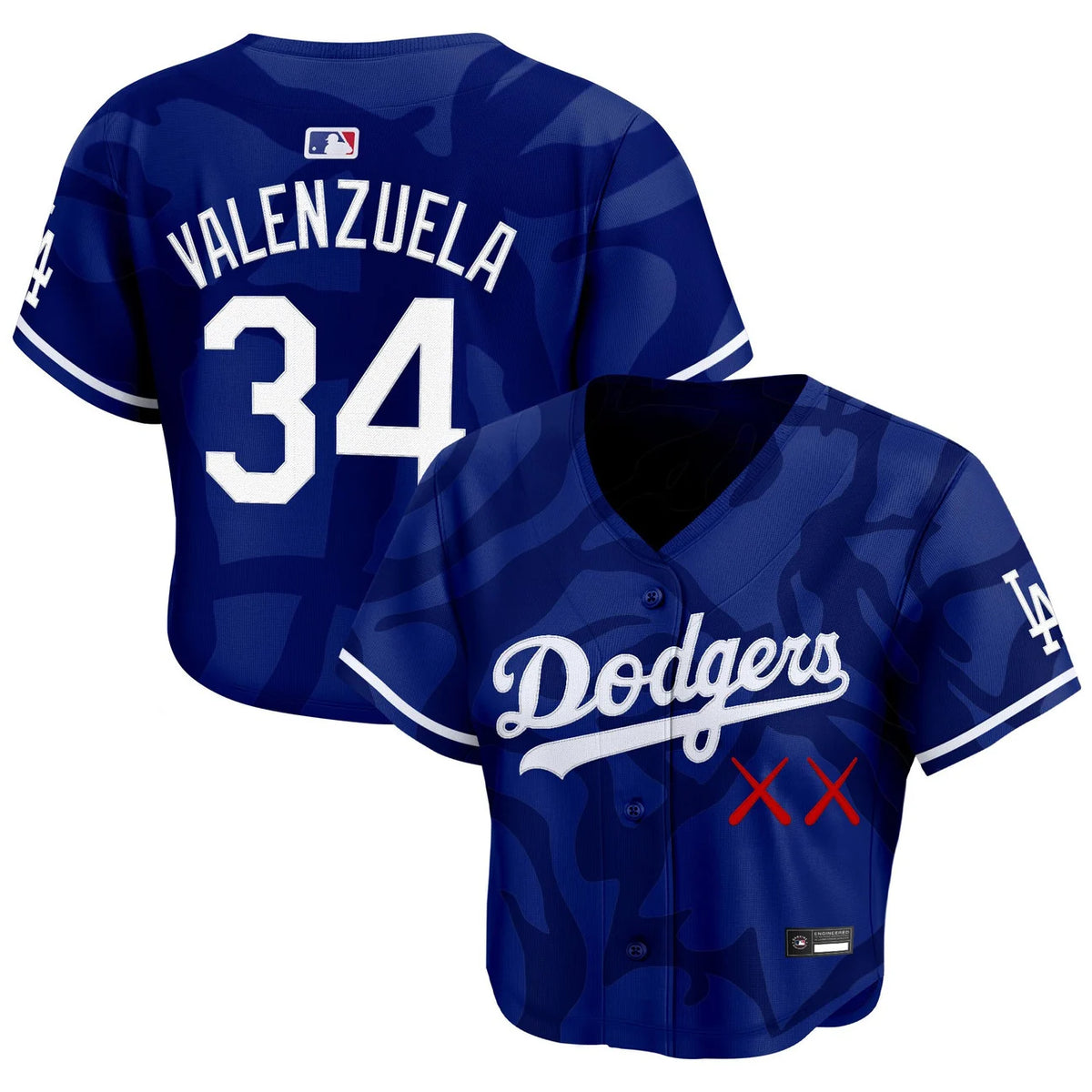 Women's Dodgers x KAWS Valenzuela #34 Royal Crop Top Baseball Jersey