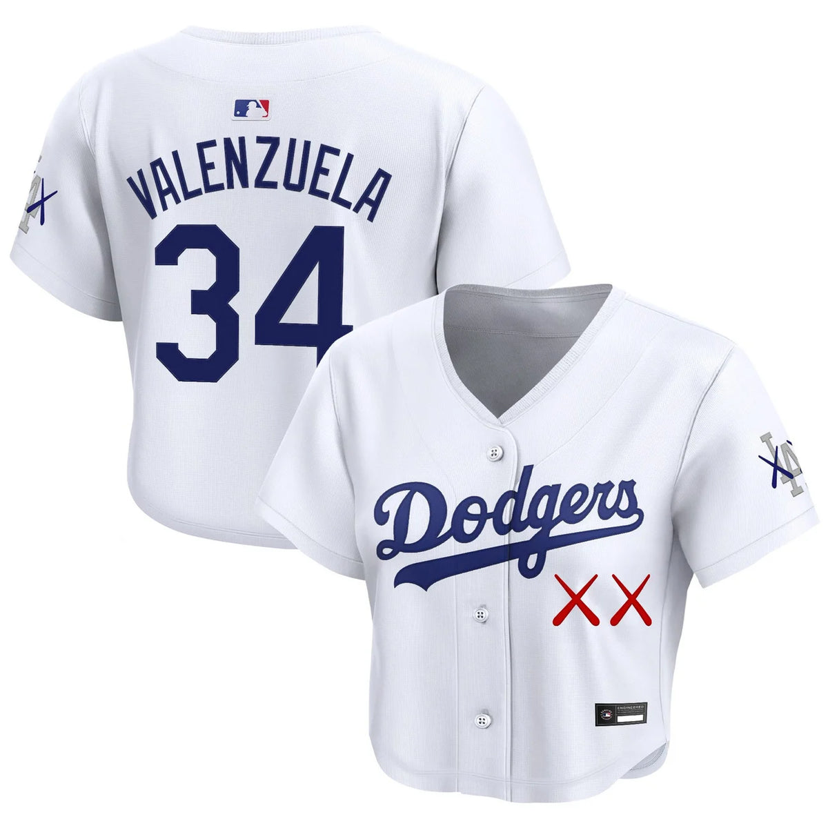 Women's Dodgers x KAWS Valenzuela #34 white crop top baseball jersey