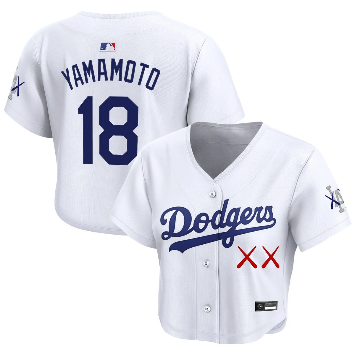 Women's Dodgers x KAWS Yamamoto #18 white crop top baseball jersey