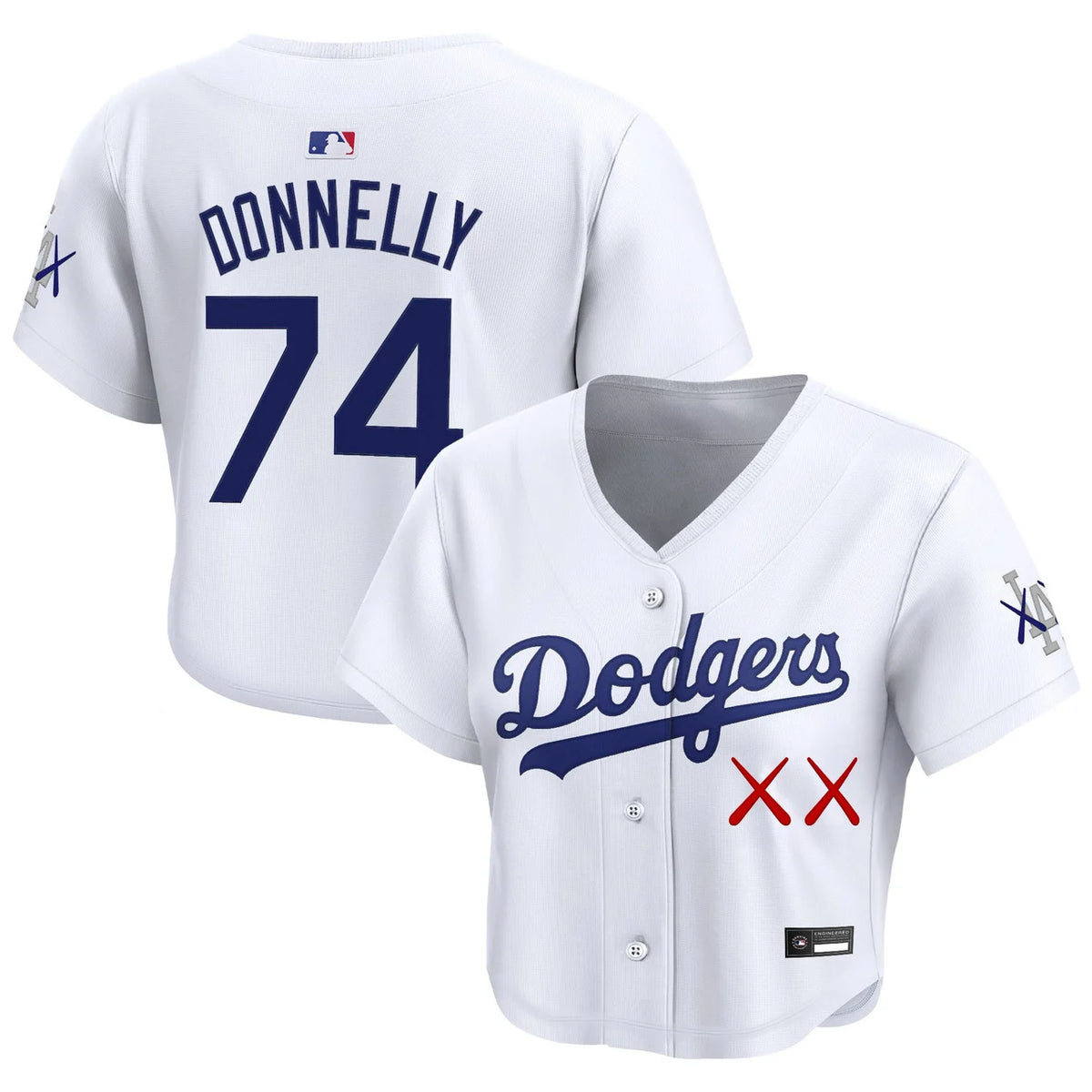 Women's Dodgers x KAWS Yamell #74 white crop top baseball jersey