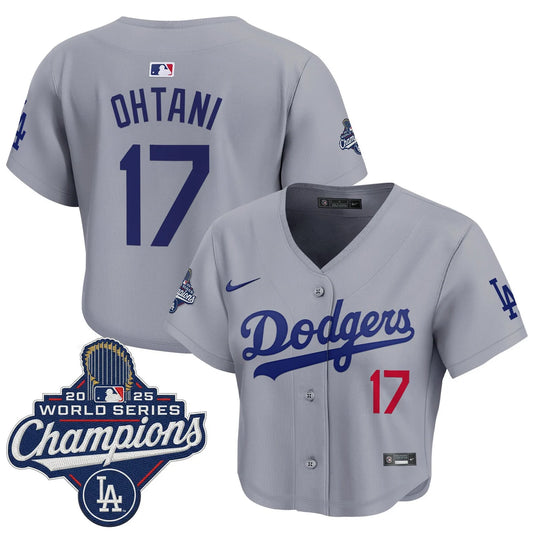 Women's Dodgers Ohtani #17 Gray World Series Crop Top Baseball Jersey  