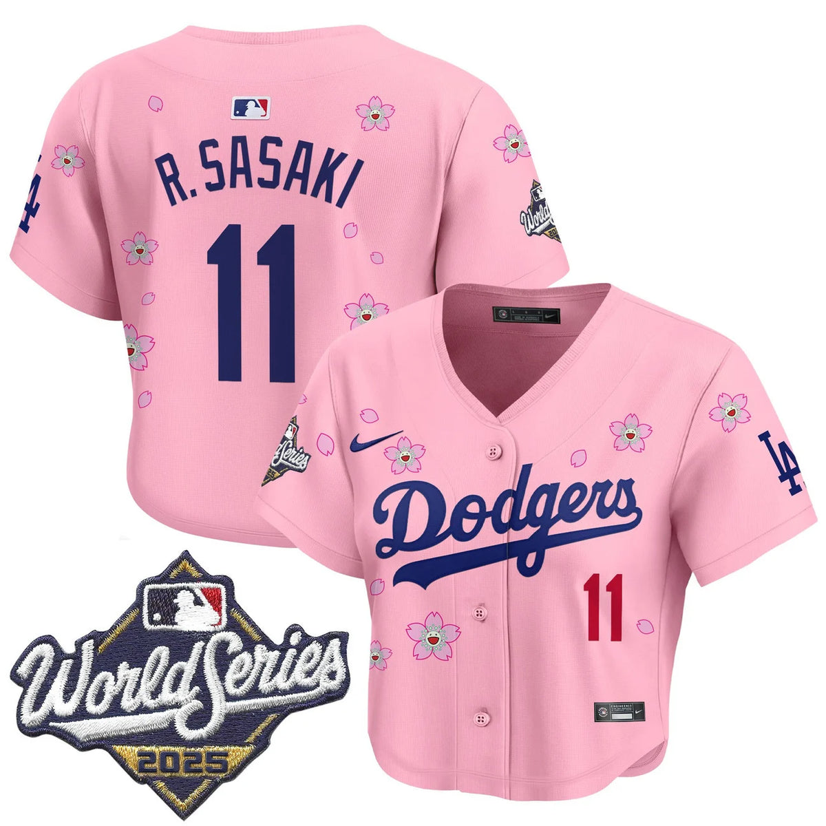 Women's Dodgers Sasaki #11 Pink Crop Top Baseball Jersey