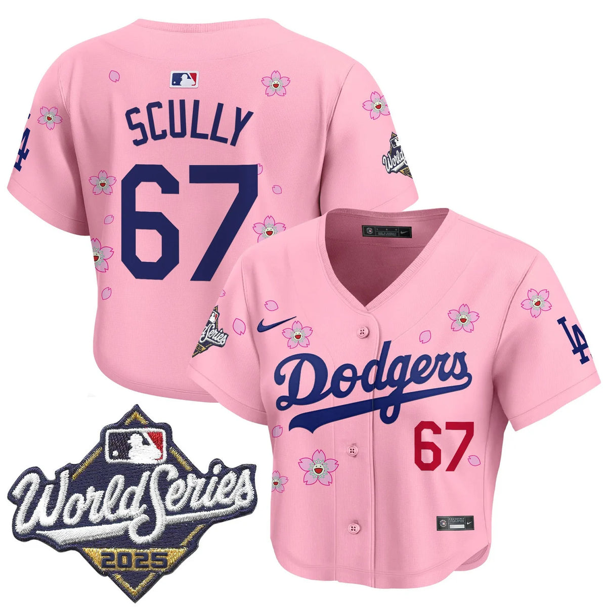 Women's Dodgers Scully #67 Pink Crop Top Baseball Jersey