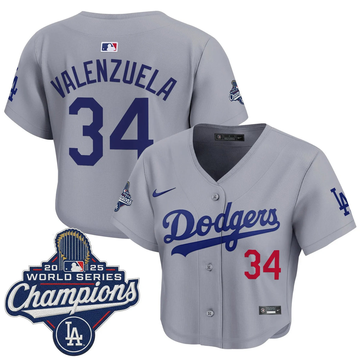 Women's Dodgers Valenzuela #34 Gray World Series Crop Top Jersey  