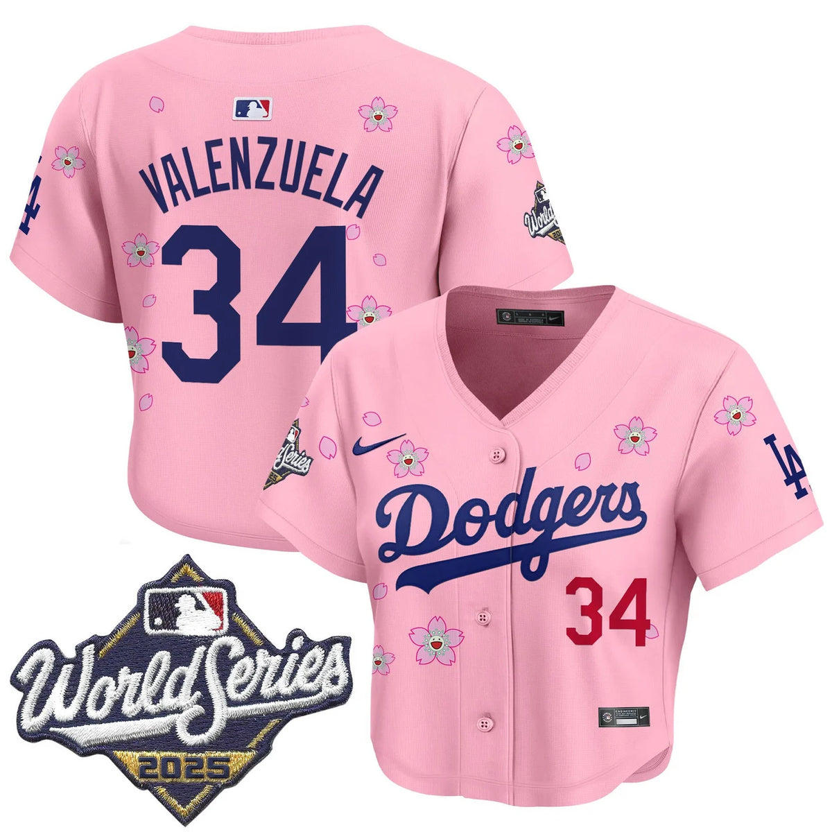 Women's Dodgers Valenzuela #34 Pink Crop Top Baseball Jersey