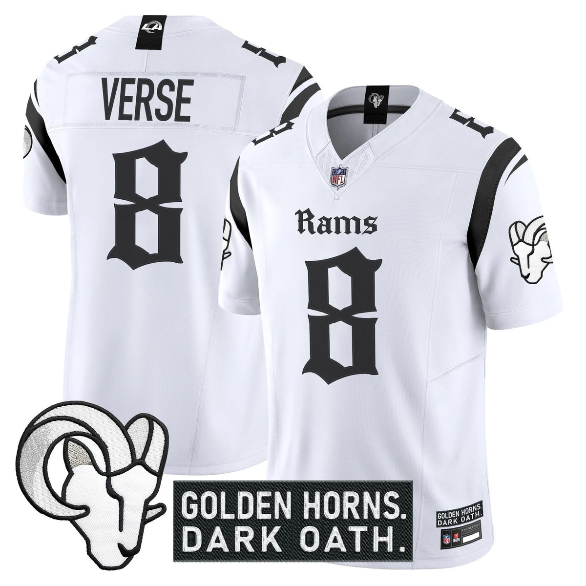 Men's Los Angeles Rams 'Gothic Horns Reforged Edition' Vapor Limited Jersey in white