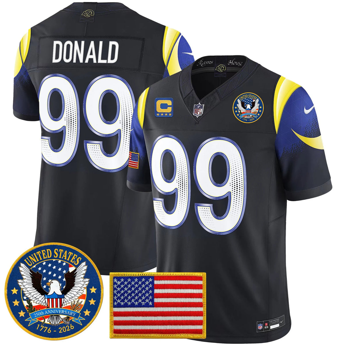 Men's Los Angeles Rams 2025 "United States 250th Anniversary Patch" Vapor Limited Jersey - All Stitched