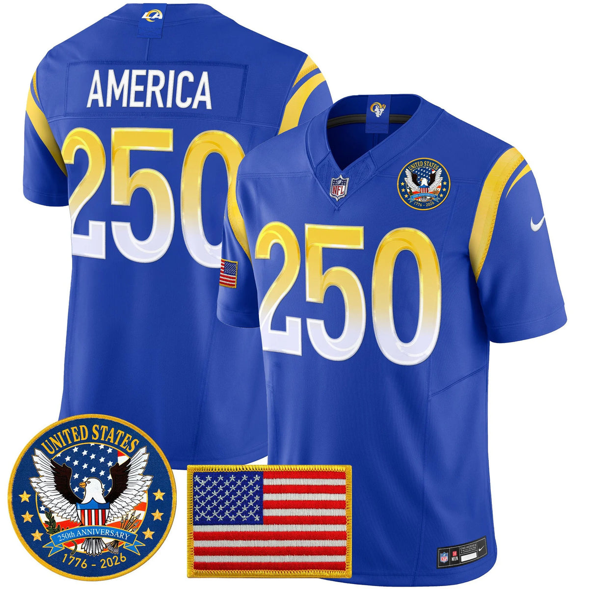 Men's Los Angeles Rams 2025 "United States 250th Anniversary Patch" Vapor Limited Jersey - All Stitched