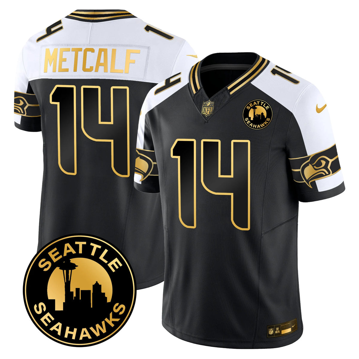 Men's Seattle Seahawks 2024 Seattle City Patch Gold Vapor Limited Jersey - All Stitched
