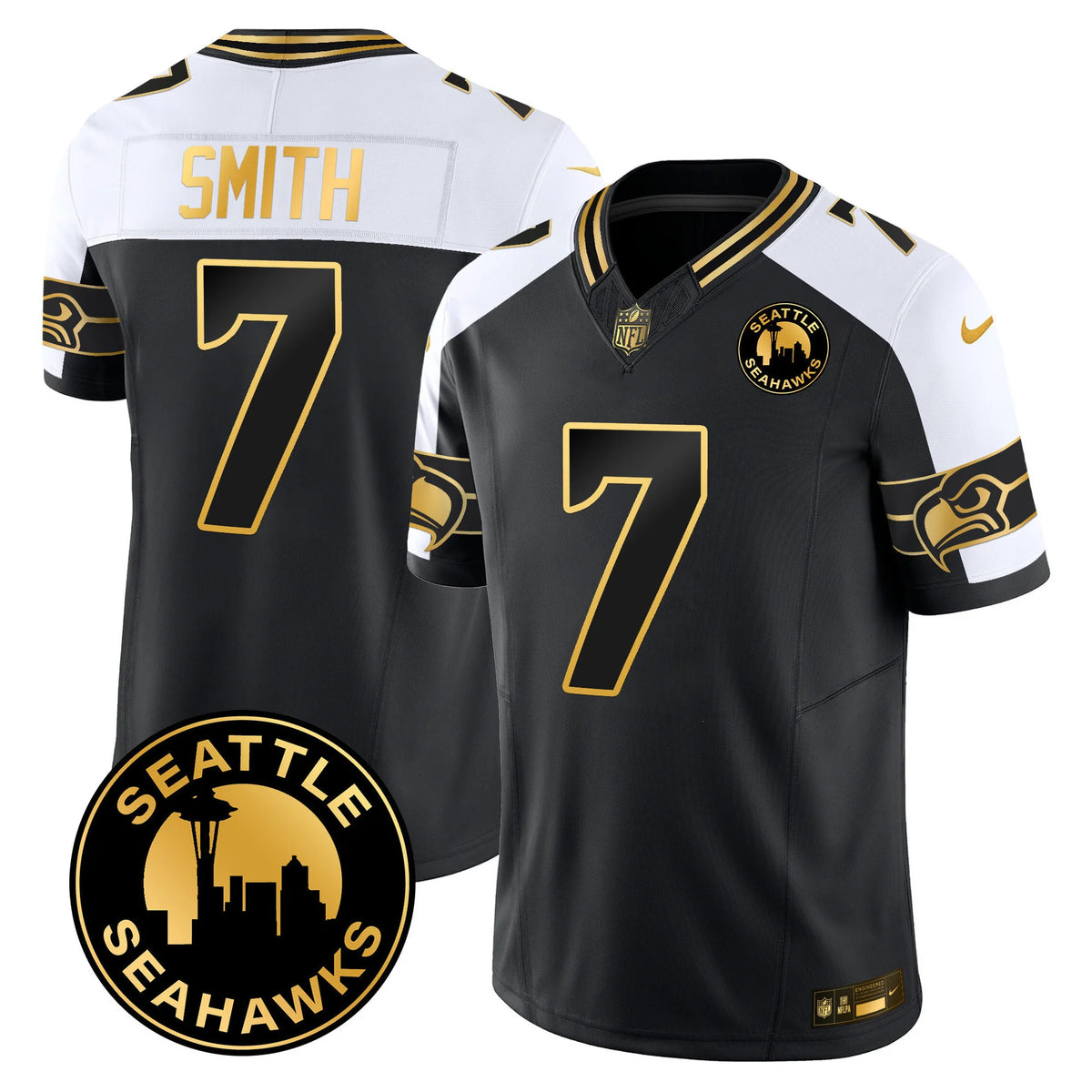 Men's Seattle Seahawks 2024 Seattle City Patch Gold Vapor Limited Jersey - All Stitched