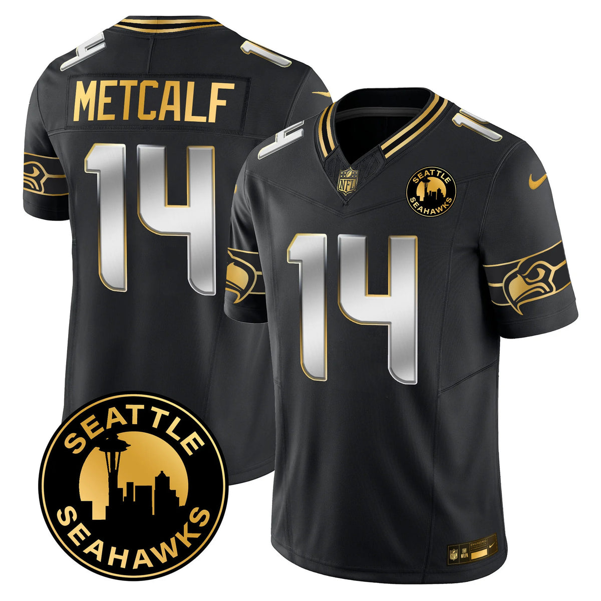 Men's Seattle Seahawks 2024 Seattle City Patch Gold Vapor Limited Jersey - All Stitched