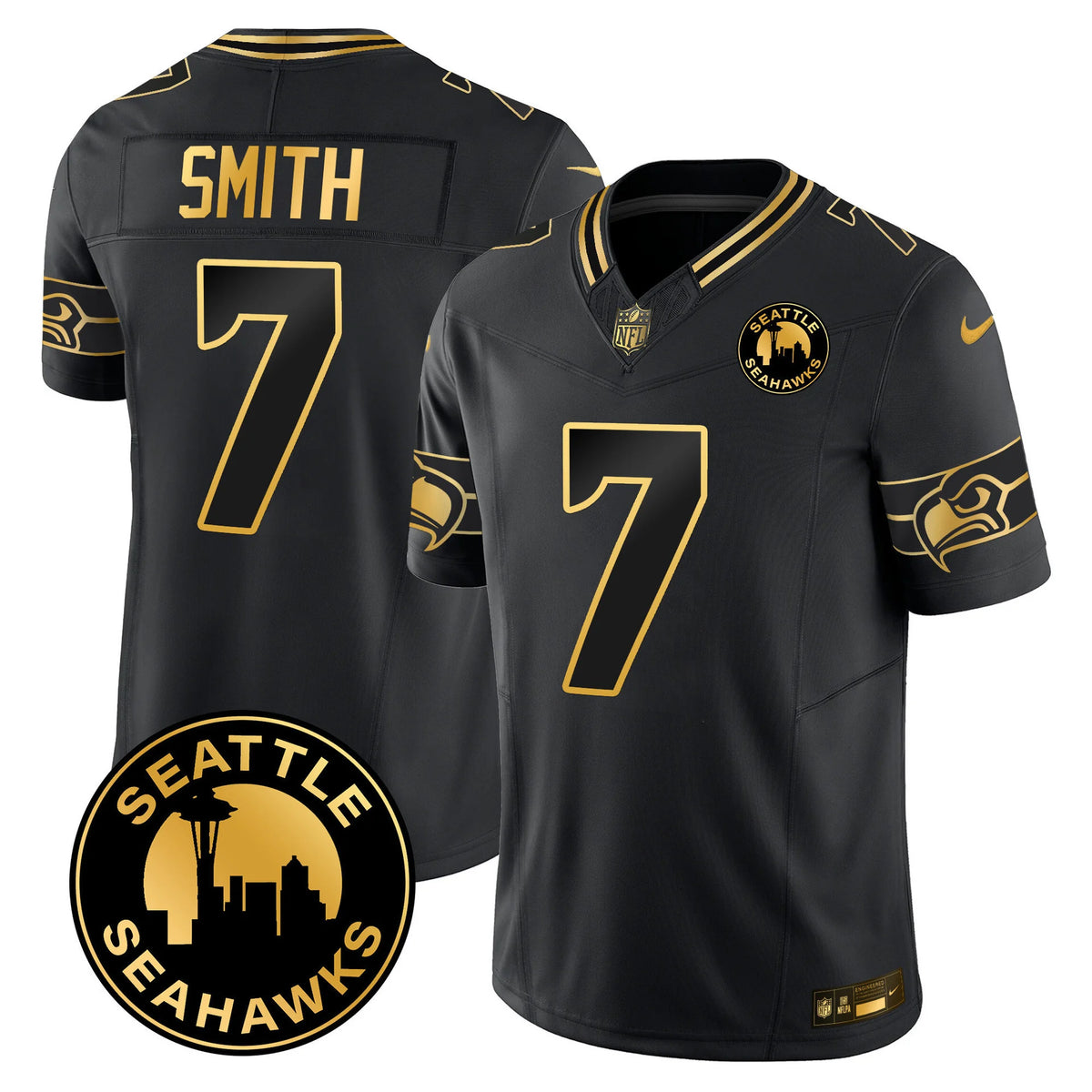Seattle Seahawks 2024 Seattle City Patch Gold Vapor Limited Jersey