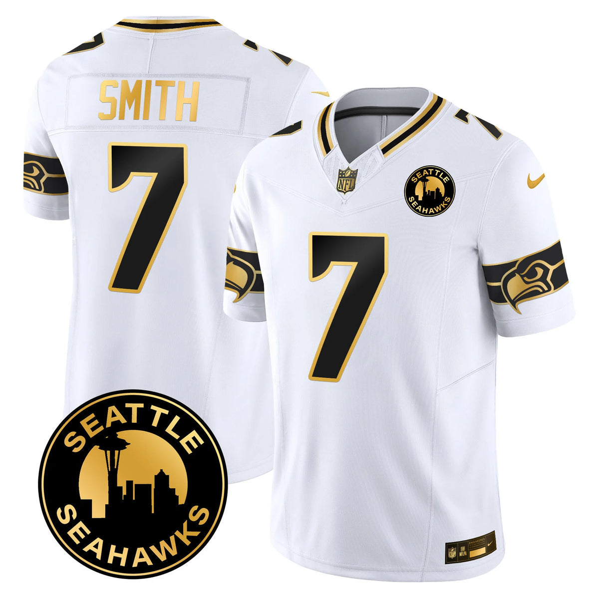 Men's Seattle Seahawks 2024 Seattle City Patch Gold Vapor Limited Jersey - All Stitched
