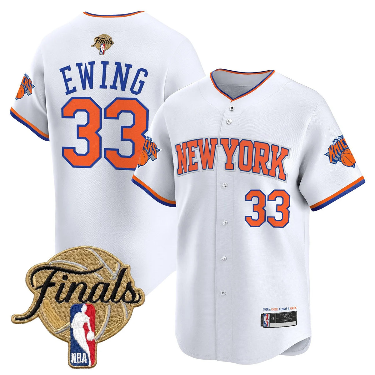 New York Knicks Ewing #33 2026 Finals White Baseball Jersey