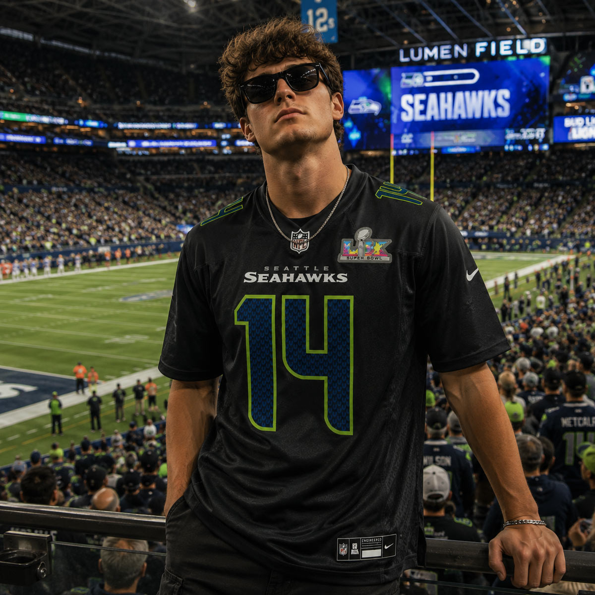 Seattle Seahawks Super Bowl LX Patch Carbon Football Jersey