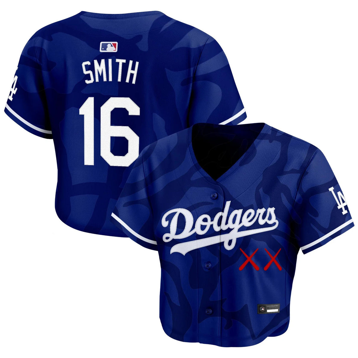 Women's Dodgers x KAWS Smith #16 royal crop top baseball jersey