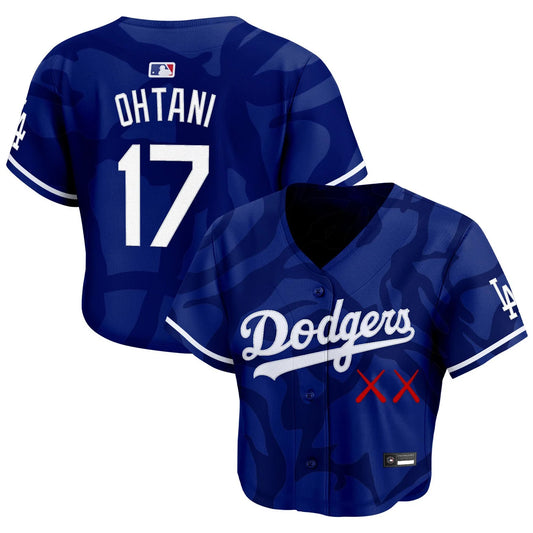 Women's Dodgers x KAWS Ohtani #17 Royal Crop Top Baseball Jersey