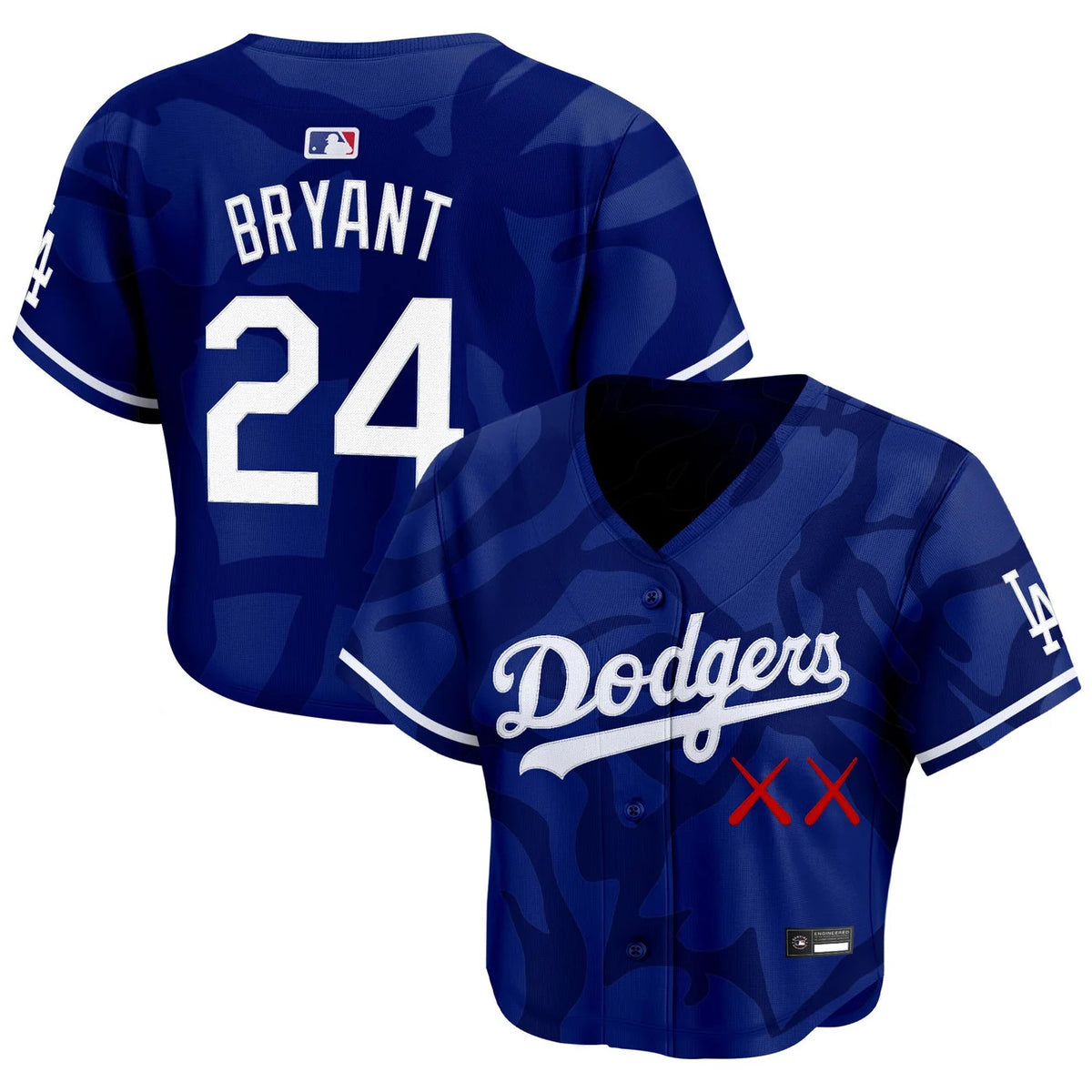 Women's Dodgers x KAWS Bryant #24 royal crop top baseball jersey