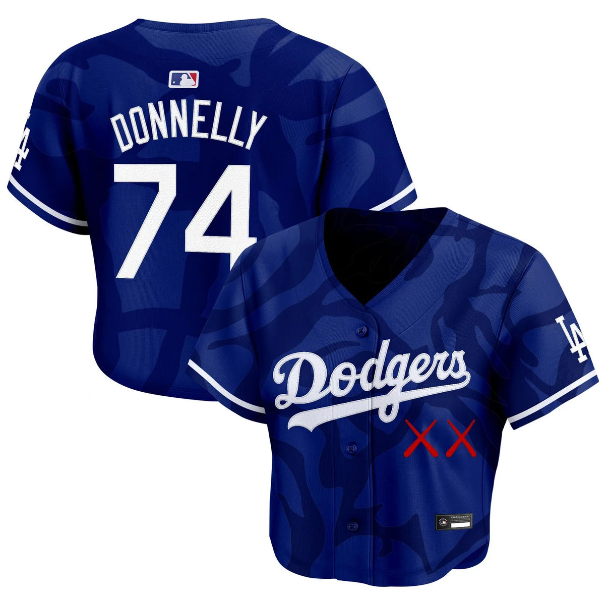 Women's Dodgers x KAWS Yamell #74 royal crop top baseball jersey