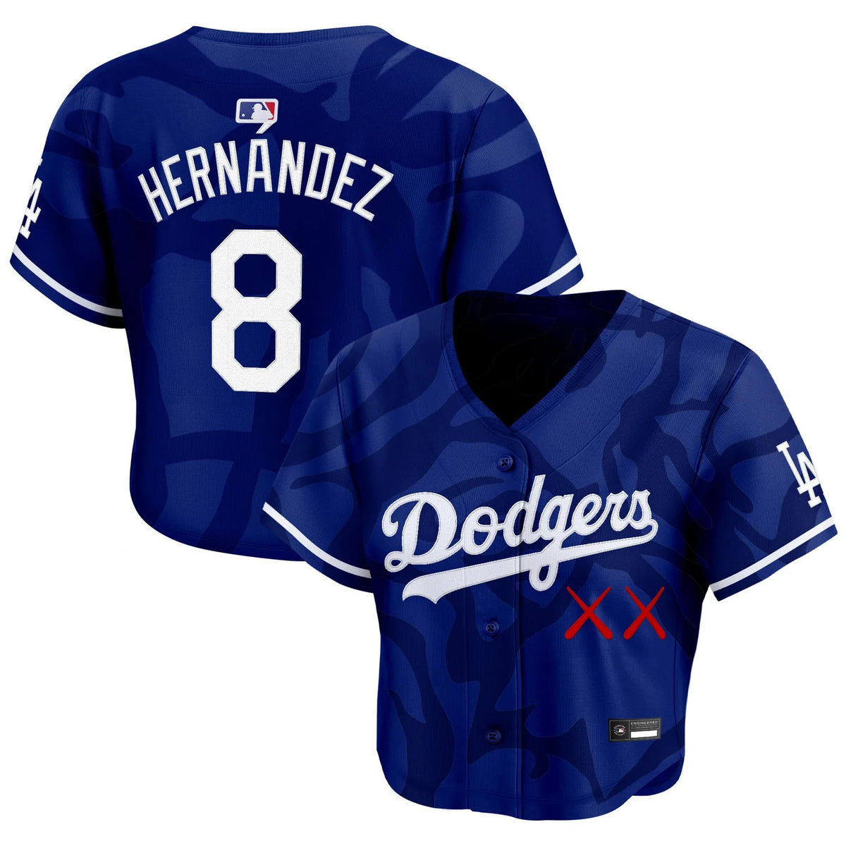 Women's Dodgers x KAWS Hernandez #8 royal crop top baseball jersey