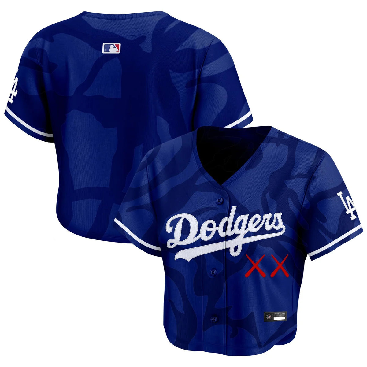 Women's Dodgers x KAWS Royal Cropped Baseball Jersey